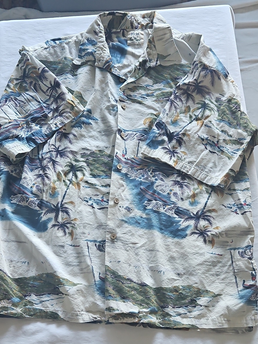 Pau Hana Men's Hawaiian  Short-Sleeve Button-Up Shirt - Blue/White